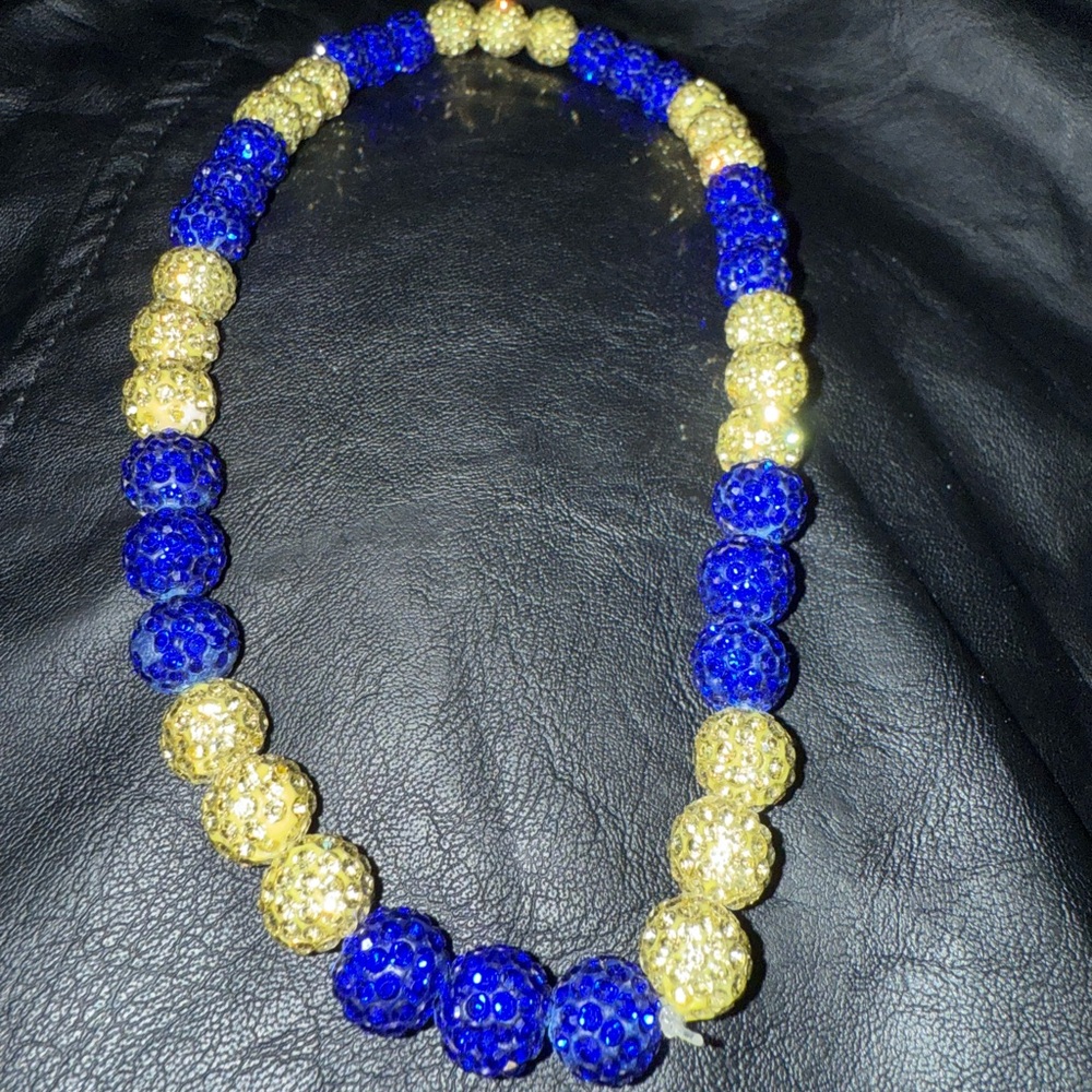 Blue and Gold Beaded Necklace